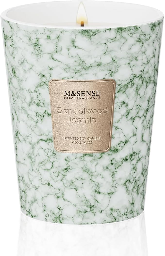 M&SENSE SandalWood Jasmine Scented Candles for Home, Lead-free Wick Highly Scented Jar Candles, 14.1 Oz 80 Hours Lasting Burning Candles Gifts for Women, Relaxing Aromatherapy Candle for Stress Relief