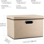 PRANDOM Collapsible Storage Cubes with Lids [3-Pack] Jute Fabric Foldable Storage Boxes Organizer Containers Baskets Bins with Cover for Home Bedroom Closet Office Nursery (14.9x9.8x9.8)