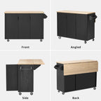 Rolling Kitchen Island with Drop Leaf with Storage and Dining Table, Kitchen Islands with Storage with Wheels Towel Rack， for Kitchen, Dining Room, Black