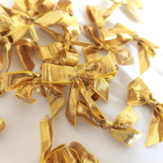 50pcs 1-1/2" Gold Satin Ribbon Bows Without Twist Ties for Gift Wrapping Packing Christmas Decoration (Gold)