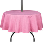 Outdoor Tablecloth Wrinkle-Free Stain Resistant Waterproof Polyester Fabric Table Cover with Zipper Umbrella Hole for Picnic/Party/Dinner/Patio Garden(60inch Round,Zippered,Pink)