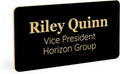ExcelMark Custom Name Tag - Engraved Name Badge with Pin or Magnetic Backing, 16 Colors, 6 Fonts, and 2 Sizes to Choose from (Black w/Gold Letters, 1.5"x 3")