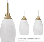 Mini Glass Pendant Light 4.72" with Handblown White Swirl Art Glass Hanging Light 1-Pack Oval Ceiling Hanging Light Fixture for Dining Room Kitchen Island Cafe Foyer Hallway