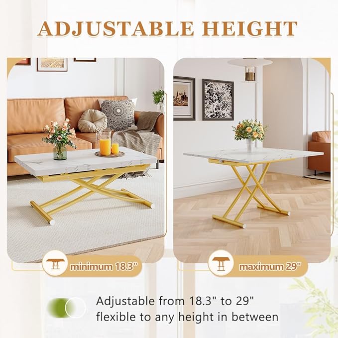 4 in 1 Folding Dining Table with Adjustable Lift Top & Wheels, Multi-Function Coffee Table to Dining Table for Apartments, Kitchens, Living Rooms, Scratch-Resistant & Easy Assembly