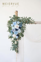 Artificial Wedding Arch Flowers Kit(Pack of 3),2Pcs Artificial Flower Arch Decor,1Pcs Sheer Drape for Wedding Ceremony Arbor for WeddingCeremony (Blue)