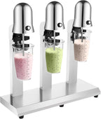 Electric Milkshake Maker, Commercial Stainless Steel Milk Shake Machine, Drink Mixers, 18000r/min & 650ml/Cup, Smoothie Milk Foam Tea Mixer Blender + 6 Cups, 180W 110V (3 Head)