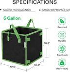 VIVOSUN 5 Pack 5 Gallon Square Grow Bags, Thick Nonwoven Cubic Fabric Pots with Handles for Indoor and Outdoor Gardening
