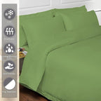Pizuna Pure 100% Cotton King Duvet Cover Set, Luxurious 400 Thread Count Long Staple Cotton Sateen Weave with Button Closure (Combed New Green Cotton Duvet Cover King)