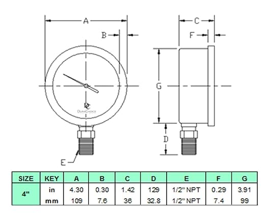 4" Oil Filled Vacuum Pressure Gauge - Stainless Steel Case, Brass, 1/2" NPT, Lower Mount Connection, 30HG/30PSI