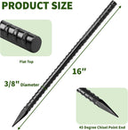 16 inches Ground Rebar Stakes (16 pcs) Heavy Duty Metal Spikes for Concrete Timber Garden Plant, Long Straight Steel Stakes for Tent, 3/8" Thickness Ground Anchors with Chisel Point End, Black