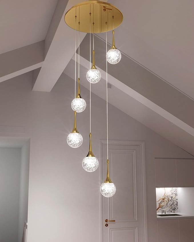 Flashing God 6-Lights Gold Chandeliers Crystal Bubble Teardrop Chandelier 70'' High Ceiling Foyer Entrance Chandeliers Creative Bar Ceiling Light Dimmable 2700K 4500K 6000K