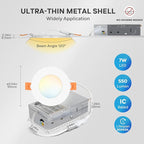 LVWIT 6 Pack 3 Ince LED Recessed Light, 7W 5CCT Ultra-Thin Dimmable Can Lights with Junction Box, High Brightness Canless Wafer Downlight for Kitchen Hallway Dining Room