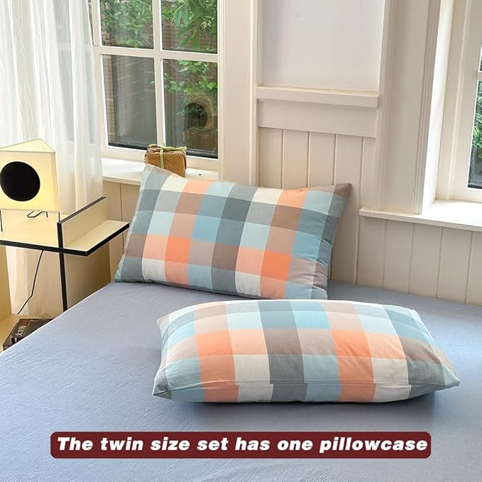 FACE TWO FACE Bedding Duvet Cover Set100% Washed Cotton Duvet Cover Linen Like Textured Breathable Durable Soft Comfy (Twin, Yunxi Powder)