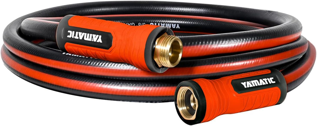 YAMATIC Garden Hose 15ft x 5/8", Ultra Durable Water Hose with Swivel Handle, Kink Resistant, Soild Brass 3/4" Connection Fittings, Leak Proof for Gardening, Agriculture, Car Wash, Lawn, Black