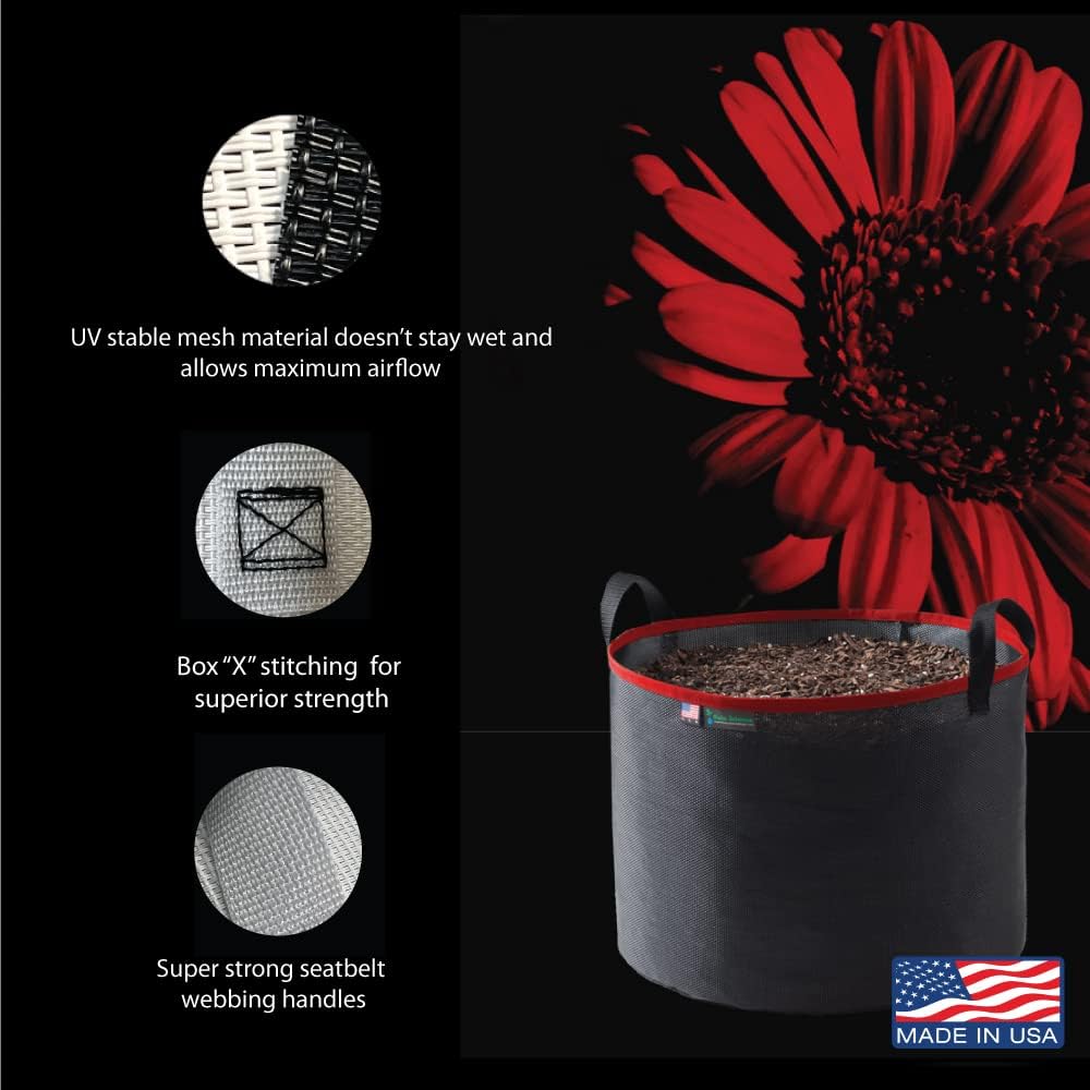 Grow Bag 10 Gallon, Planting Pots - Colorful Plant Grow Bags Pots Gardening Vegetable - Air Pruning Mesh Fabric Plant Container - (Black/Red)