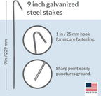 Pinnacle Mercantile 10 Pack Tent Stakes Metal Garden Edging Fence Hooks Pegs Christmas Decoration Stakes Made USA 9 inches Long