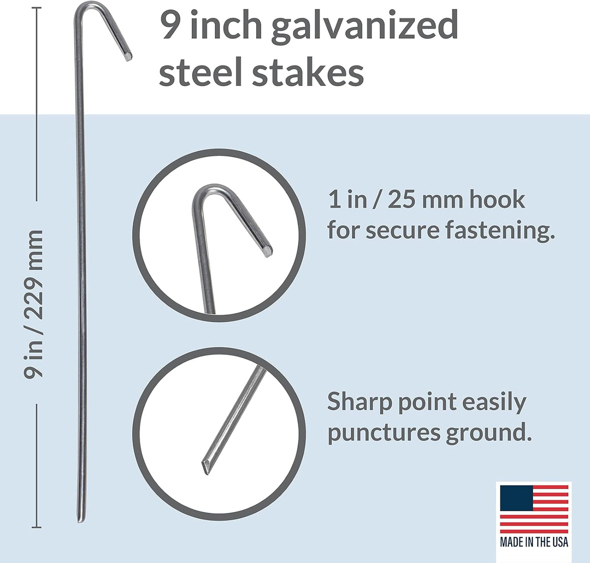 Pinnacle Mercantile 10 Pack Tent Stakes Metal Garden Edging Fence Hooks Pegs Christmas Decoration Stakes Made USA 9 inches Long