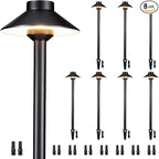 Brass Low Voltage Path Lights - 12V LED Landscaping Pathway Lamp IP65 Waterproof, Wired Walkway Lighting Outdoor, Mushroom-top Black for Lawn Backyard Garden G4 Bulb Not Included (8 Pack)