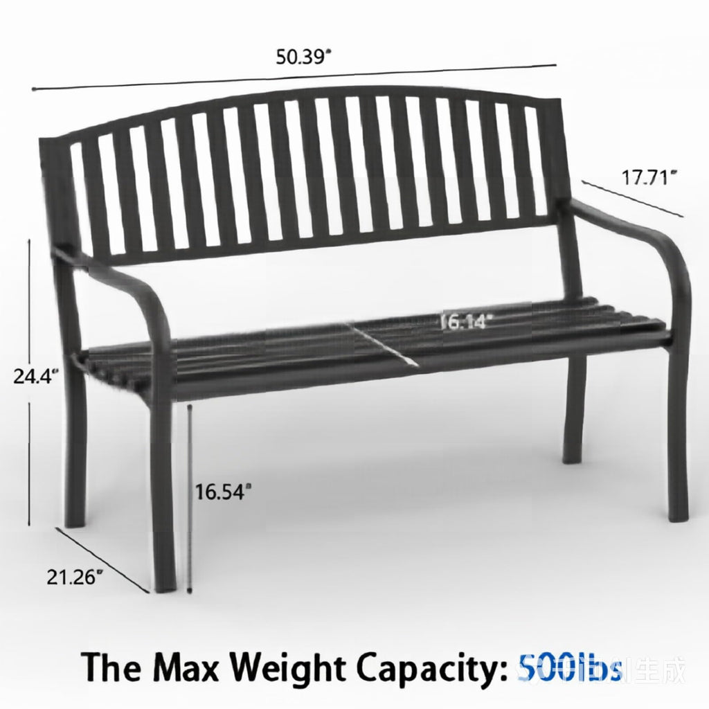 On Shine 50'' Outdoor Bench Weatherproof, Cast Iron All Metal Frame Garden Bench, Anti-Rust Patio Park Bench Clearance for Front Porch, Yard, Lawn, Deck