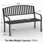 On Shine 50'' Outdoor Bench Weatherproof, Cast Iron All Metal Frame Garden Bench, Anti-Rust Patio Park Bench Clearance for Front Porch, Yard, Lawn, Deck
