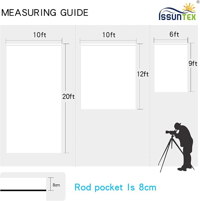 ISSUNTEX 10X20 ft Background Muslin Backdrop, Photo Studio, Collapsible High Density Screen for Video Photography and Television-White