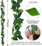 3 Strands Artificial Vines Kit, 71" Silk Eucalyptus Ivy Garland Green Leaves Natural Odorless, Fake Greenery Hanging Plants Decoration for Home, Bedroom, Wall, Party, Wedding Decor