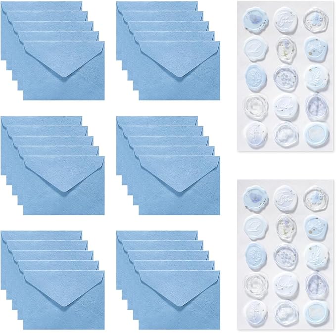 30 Pieces A6 Envelopes with 30 Seal Stickers, 6.32 x 4.45 inch Envelopes for 4 x 6 Wedding Invitation Cards, Greeting Cards, Graduation, Birthday Party Invitations, Blue.