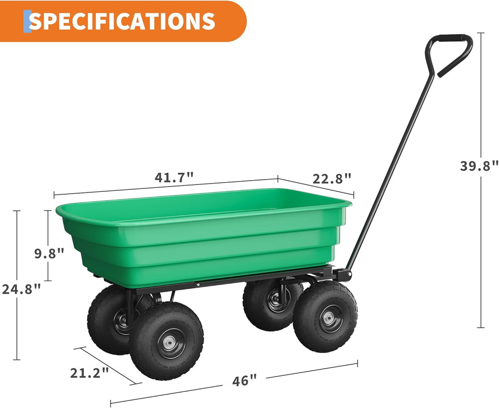 All-Terrain Garden Dump Cart with Removable Bed | 1200Lb Heavy Duty Utility Wagon for Yard Work | 180° Pivoting Handle for Easy Control | Hauls Soil, Plants, Tools with Ease
