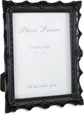 Cuspin 5x7 Black Picture Frame, Handcrafted Resin Frame with Exquisite Carved Details & Glass Front, Vintage Antique Design for Wall Hanging or Tabletop Display, Home Decor