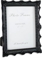 Cuspin 5x7 Black Picture Frame, Handcrafted Resin Frame with Exquisite Carved Details & Glass Front, Vintage Antique Design for Wall Hanging or Tabletop Display, Home Decor