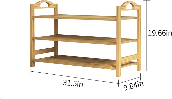 UDEAR Bamboo Shoe Rack 3-Tier Shoe Storage Organizer Entryway Shoe Shelf