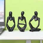 BOPART 3Pcs Thinker Statues Black Decor for Home, Office or Living Room, Resin Black Figurines Sculptures for Floating Shelf, Coffee Table Decoration