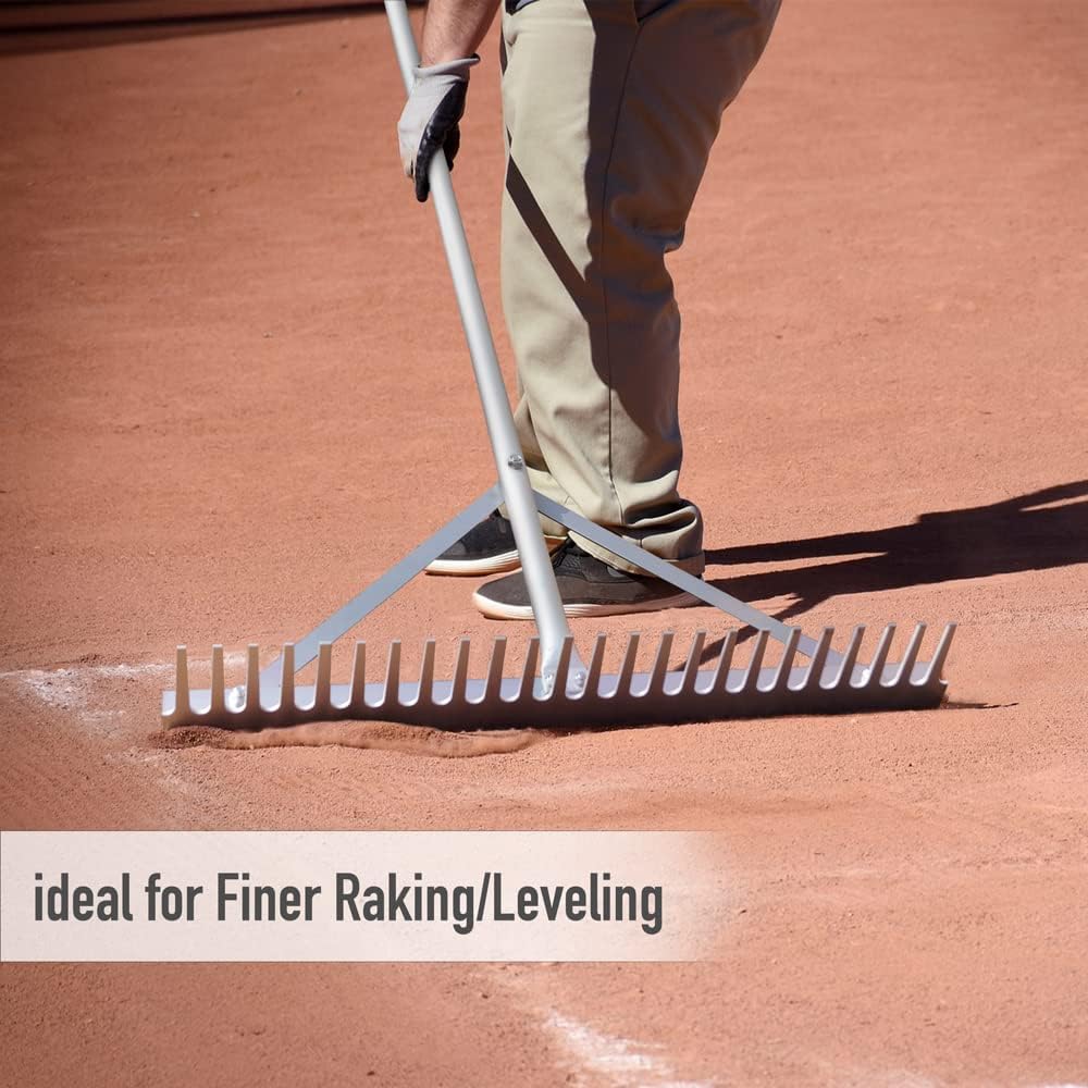 Colwelt Landscape Rake - 24Tines, Aluminum Head with 68" Handle, 24" Width for Beach & Lawn Care