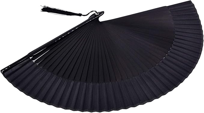 Amajiji 8.27"(21cm) Hand Held Bamboo Silk Folding Fan Hand Fan,Chinese/Japanese Charming Elegant Vintage Retro Style,Women Ladys Girls Best Gifts (Black)