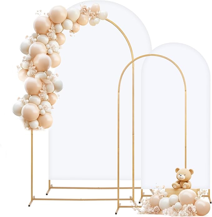 Metal Arch Backdrop Stand and Cover Set, 8FT, 6.6FT Party Backdrop, Easy to Assemble, Backdrop Stand for Parties, Birthday, Baby Shower