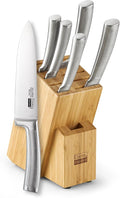 Cooks Standard Kitchen Knife Set with Block 6-Piece, Stainless Steel Forge High Carbon German Blade with Expandable Bamboo Storage Block for Extra Slots, Silver