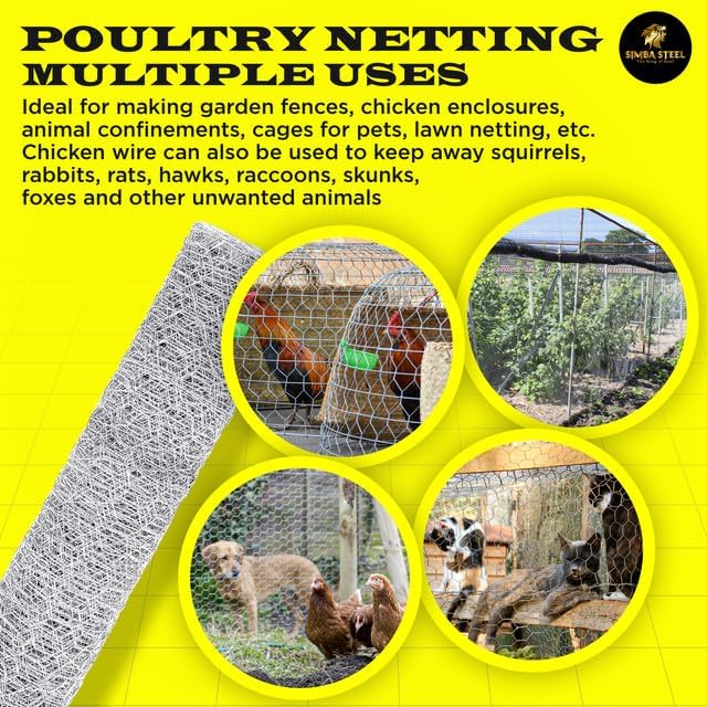 Chicken Wire 60 in x 50 FT x 2” Mesh x 20GA | Poultry Wire Netting | Hot Dipped Galvanised | Hexagonal Galvanized Mesh for Chicken Coop, Rabbit Cage, Fence Barrier PM60x50x2