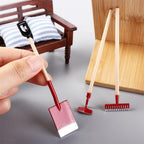 3Pcs Miniature Garden Tools 1:12 Mini Shovels and Rake Farm Tools Fairy Garden Furniture Dollhouse Accessories (Black)