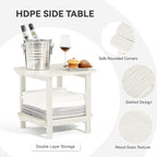 Small Outdoor Side Tables Modern 2-Tier Adirondack Table Rustic End Table HDPE Storage Shelf Industrial Corner Rectangle Coffee Table for Patio Garden Balcony Backyard Pool Farmhouse Home White