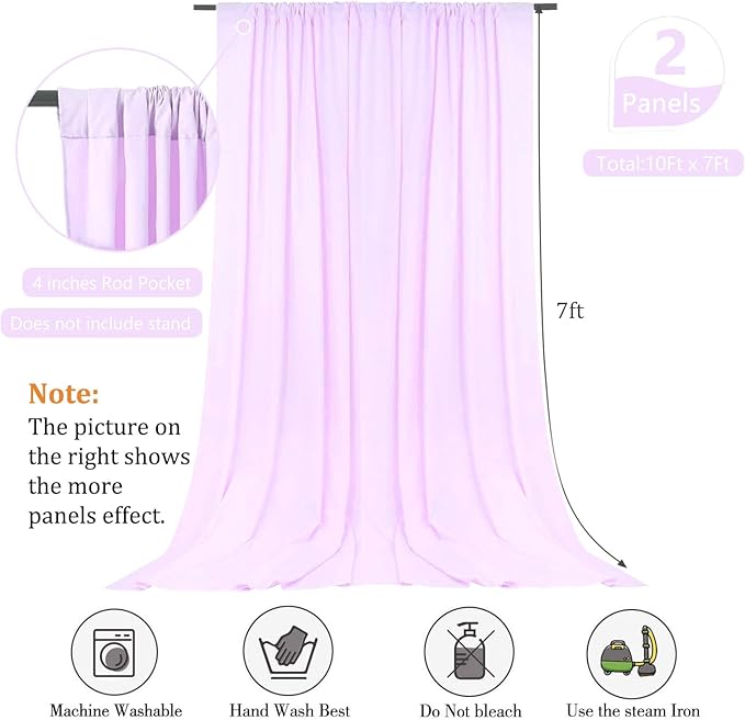 10 x 7 Feet Lavender Backdrop Curtain for Partie, Background Curtains for Photoshoot, Birthday, Wedding, Halloween, Thanksgiving, Christmas, New Year Party Decorations 5Ft x 7Ft, 2 Panels
