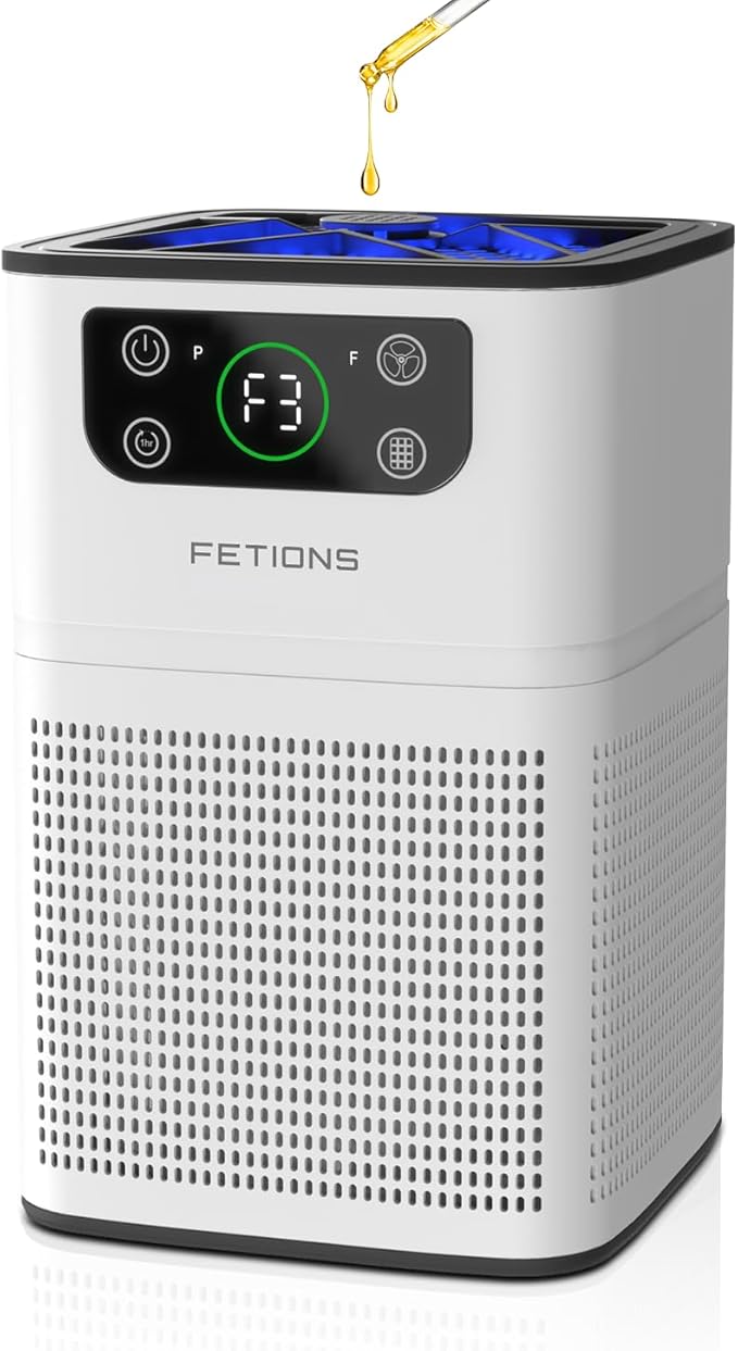 Air Purifiers for Bedroom Home, FETIONS Air Cleaner with Fragrance Sponge Sleep Mode 3-in-1 Filtration System, Compact with H13 HEPA Filter for Pet Dander Pollen Smoke Dust Odor, White,1 Pack