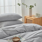 FACE TWO FACE Bedding Duvet Cover Set100% Washed Cotton Duvet Cover Linen Like Textured Breathable Durable Soft Comfy(California King, Lavender Grey)