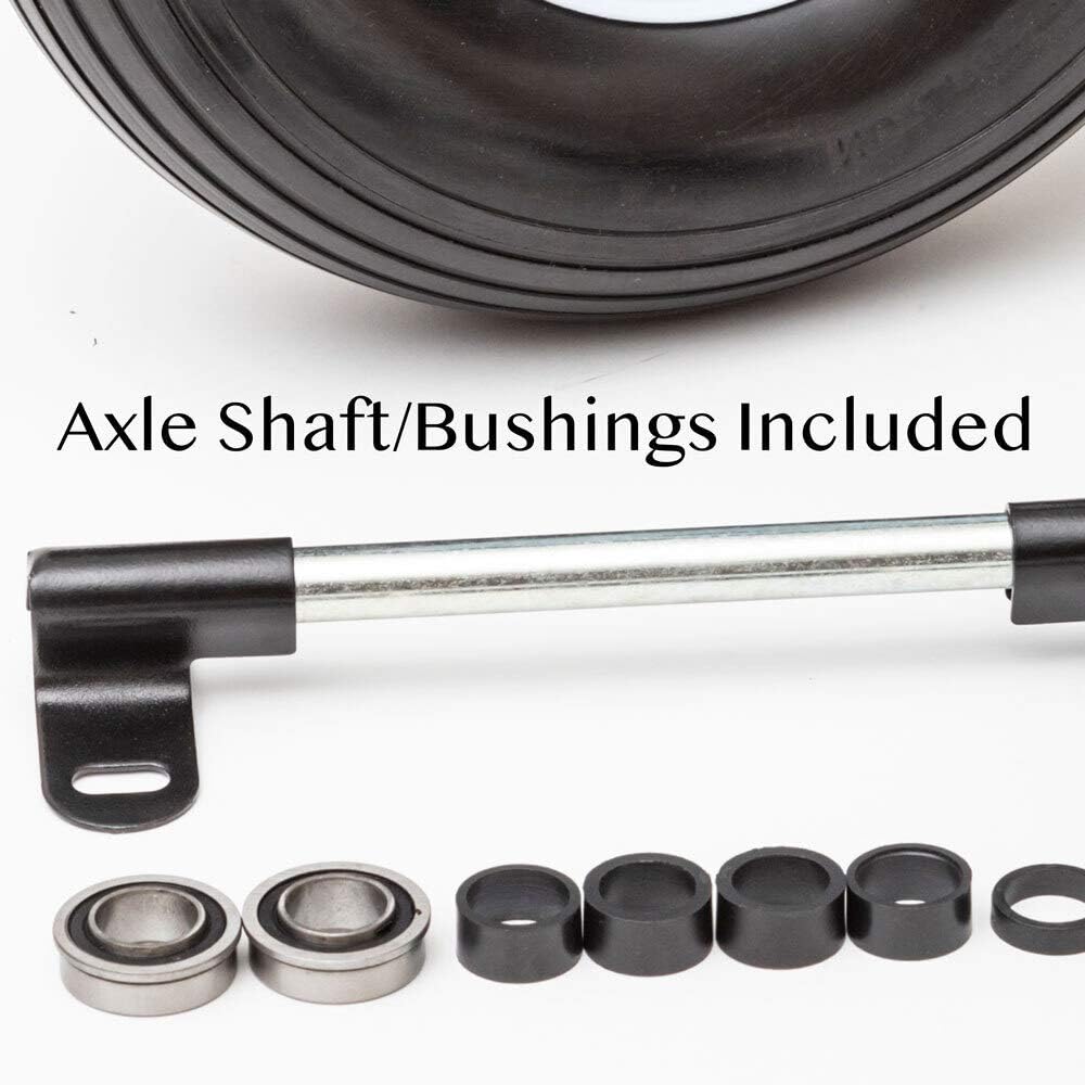 Flat Free Universal Wheelbarrow Replacement Tire | Complete Wheel Assembly | White Rim and Ribbed Tread | 14" Wheel | Adapter Kit Included