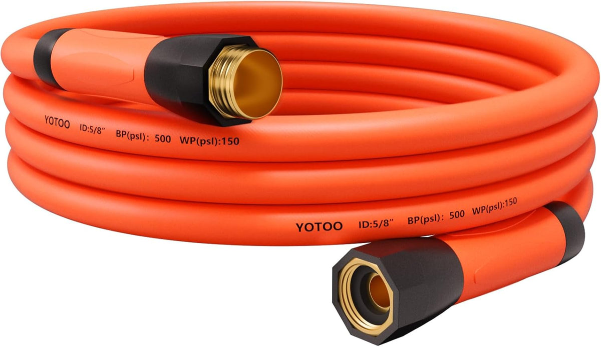 YOTOO Heavy Duty Hybrid Garden Lead in Water Hose 5/8-Inch by 6-Feet 150 PSI, Kink Resistant, All-Weather Flexible with Swivel Grip Handle and 3/4" GHT Solid Brass Fittings, Orange
