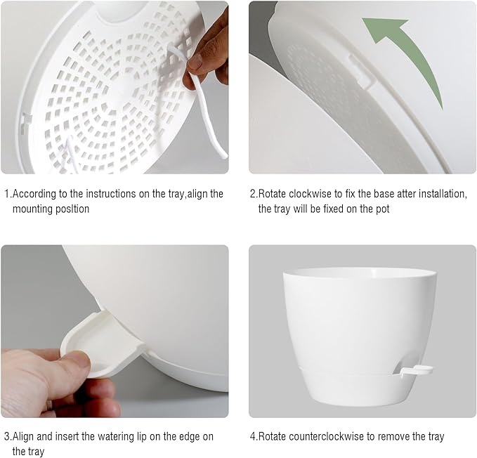 Large Self Watering Pots, 12/10/9 Plastic Planters with High Drainage Holes and Deep Reservoir for Indoor Outdoor Garden Plants and Flowers, White