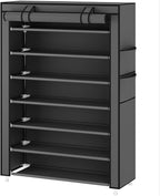 Laiensia 7-Tier Vertical Shoe Rack Organizer, Space Saving Shoe Storage Organizer, Non-Woven Cover Shoe Shelf Holds 28-35 Pairs for Bedroom, Hallway, Closet Entryway, Grey