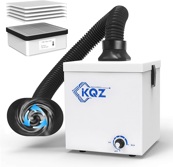 KQZ-W1 Solder Fume Extractor, 168m³/h Strong Suction Smoke Extractor, 5*Thick Pre-Filter+H13 HEPA Soldering Fume Extractor, 99.99% Purification Smoke Absorber for Welding Soldering 3D Printing White