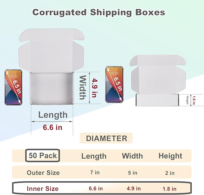 MEBRUDY 7x5x2 Inches Shipping Boxes Pack of 50, Small Corrugated Cardboard Box for Mailing Mailer Packing, White
