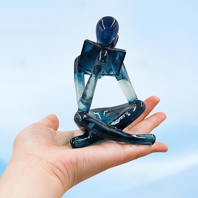 Reading Women Statue, Translucent Blue Resin Thinker Sculptures, Abstract Art Ornament, Modern Aesthetic Figurine Decoration for Home Living Room Bedroom Office Shelf Table Desk Bookshelf Decor