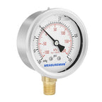 MEASUREMAN 2-1/2" dial,Glycerin Filled, Stainless Steel case, Brass Inside, 30inHg/-100kpa-0-30psi/200kpa,1/4" NPT Lower Mount